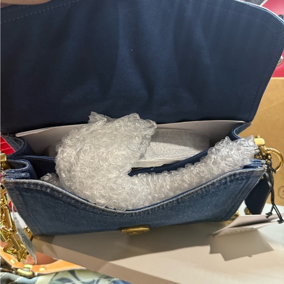 Coach Blue Denim Tabby Small 2way Bag with Gold Chain and Red Cherry Charms - Picture 2 of 4